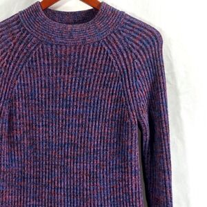 Banana Republic Speckled Mock Neck Raglan Sleeve Ribbed Sweater XS Blue Red Knit